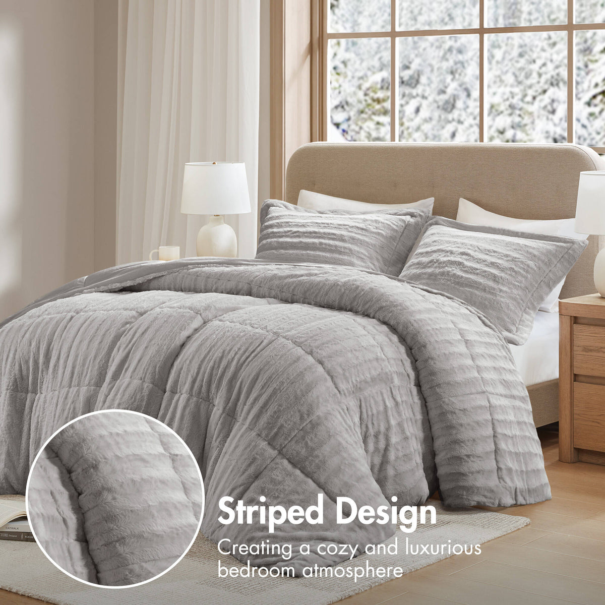 Duke Faux Fur Comforter Mini Set - Grey