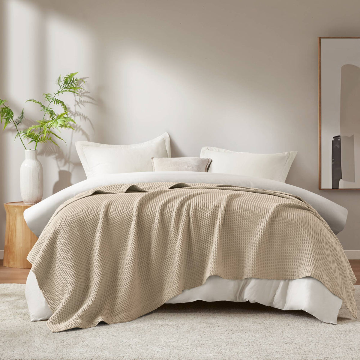 Waffle Weave Cotton Blanket - Khaki
