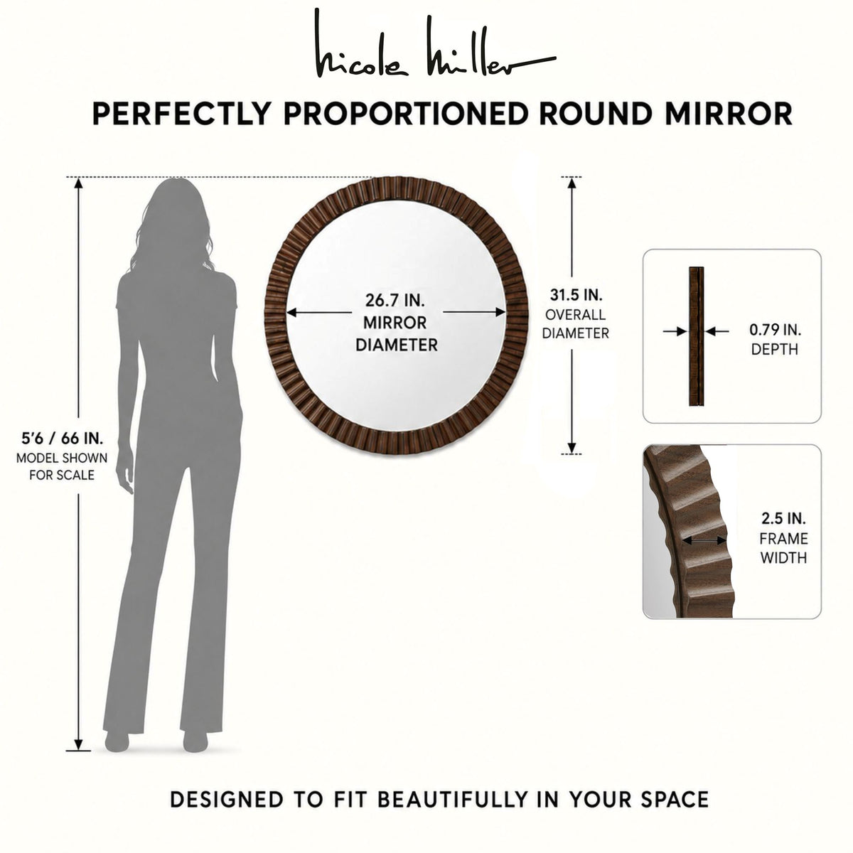 Simone Fluted Wall Mirror - Walnut Brown