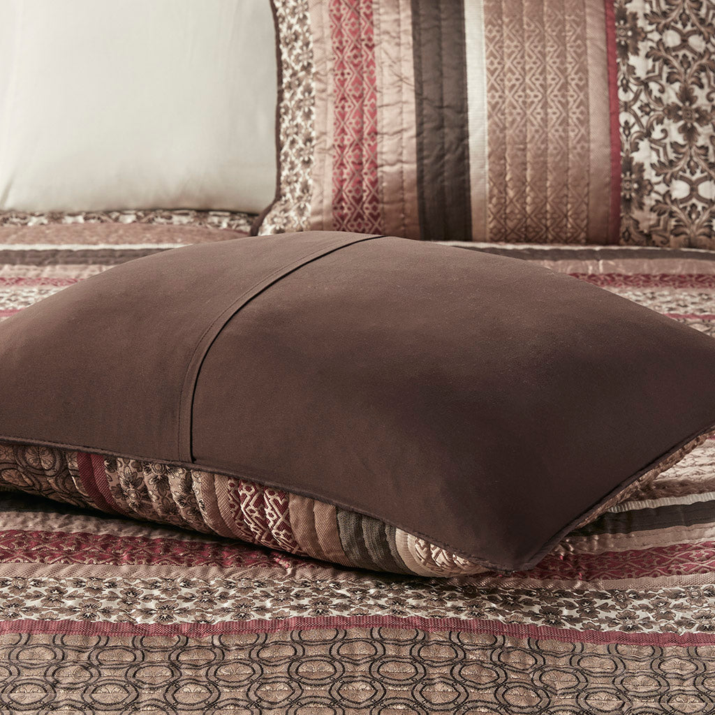 Princeton 5 Piece Jacquard Quilt Set with Throw Pillows - Red