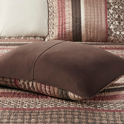 Princeton 5 Piece Jacquard Quilt Set with Throw Pillows - Red