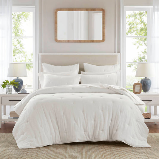 Breeze cotton gauze embroidered Quilt Set - White