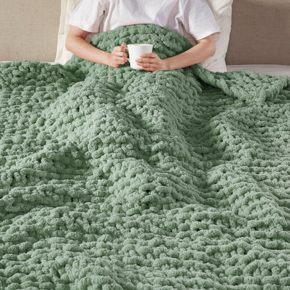 Chenille Chunky Knit Throw - Sage Green