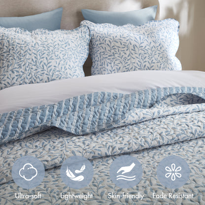 Darcy 3 Piece Print Quilt Set - Blue