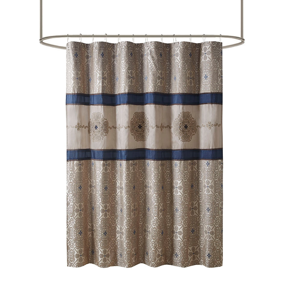 Donovan Embroidered Shower Curtain - Navy