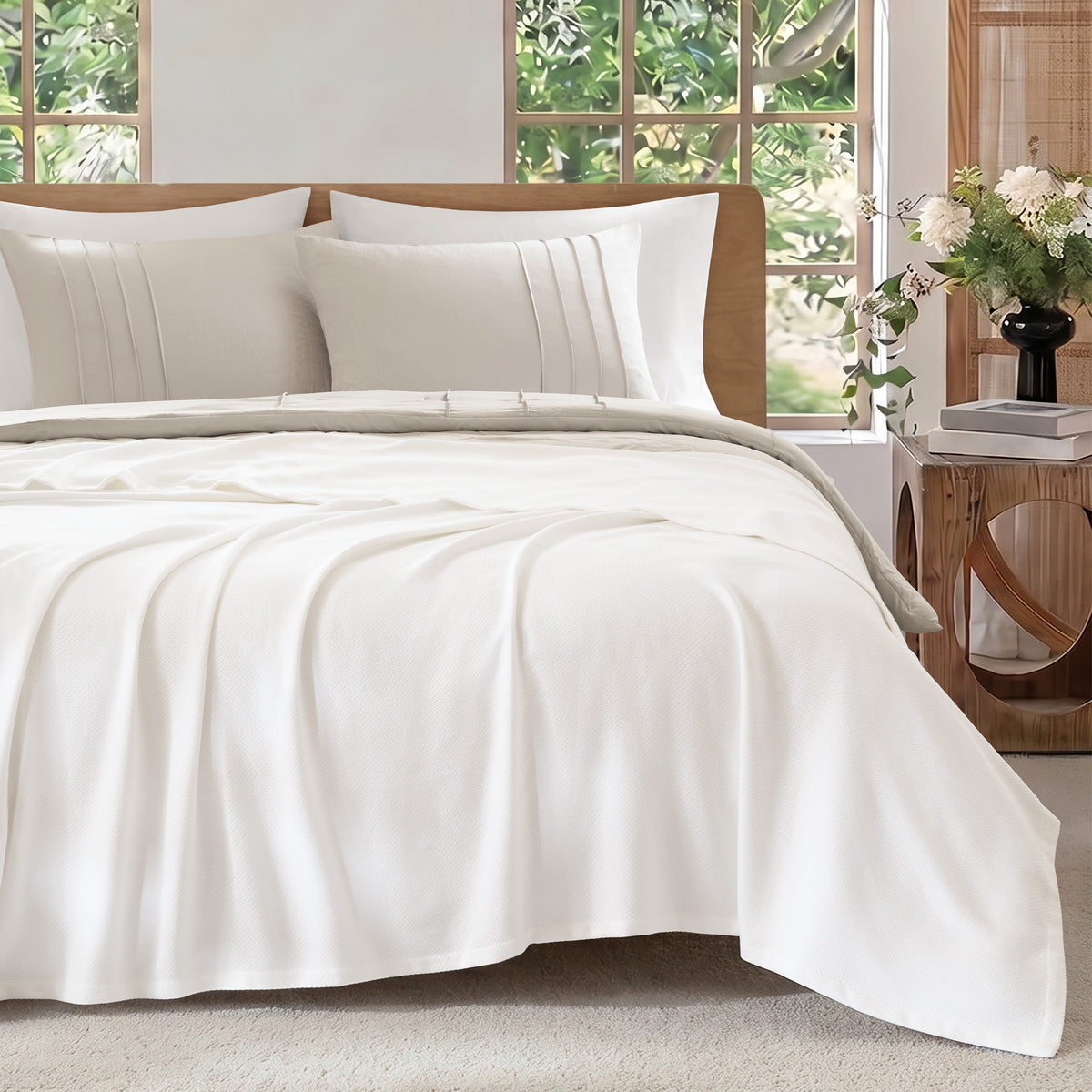 100% Certified Egyptian Cotton Blanket - Micro- herringbone White