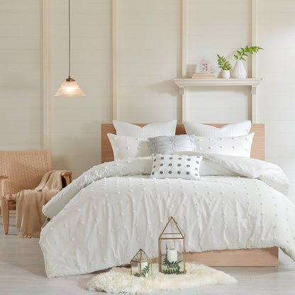 Brooklyn Cotton Jacquard Duvet Cover Set with Euro Shams and Throw Pillows - Ivory