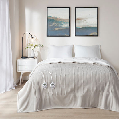 Fleece to Sherpa Heated Blanket - Tan