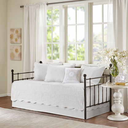 Tuscany 6 Piece Reversible Scalloped Edge Daybed Cover Set - White
