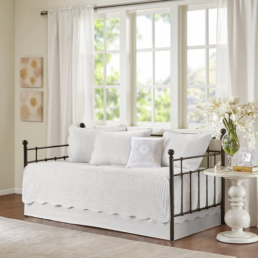 Tuscany 6 Piece Reversible Scalloped Edge Daybed Cover Set - White