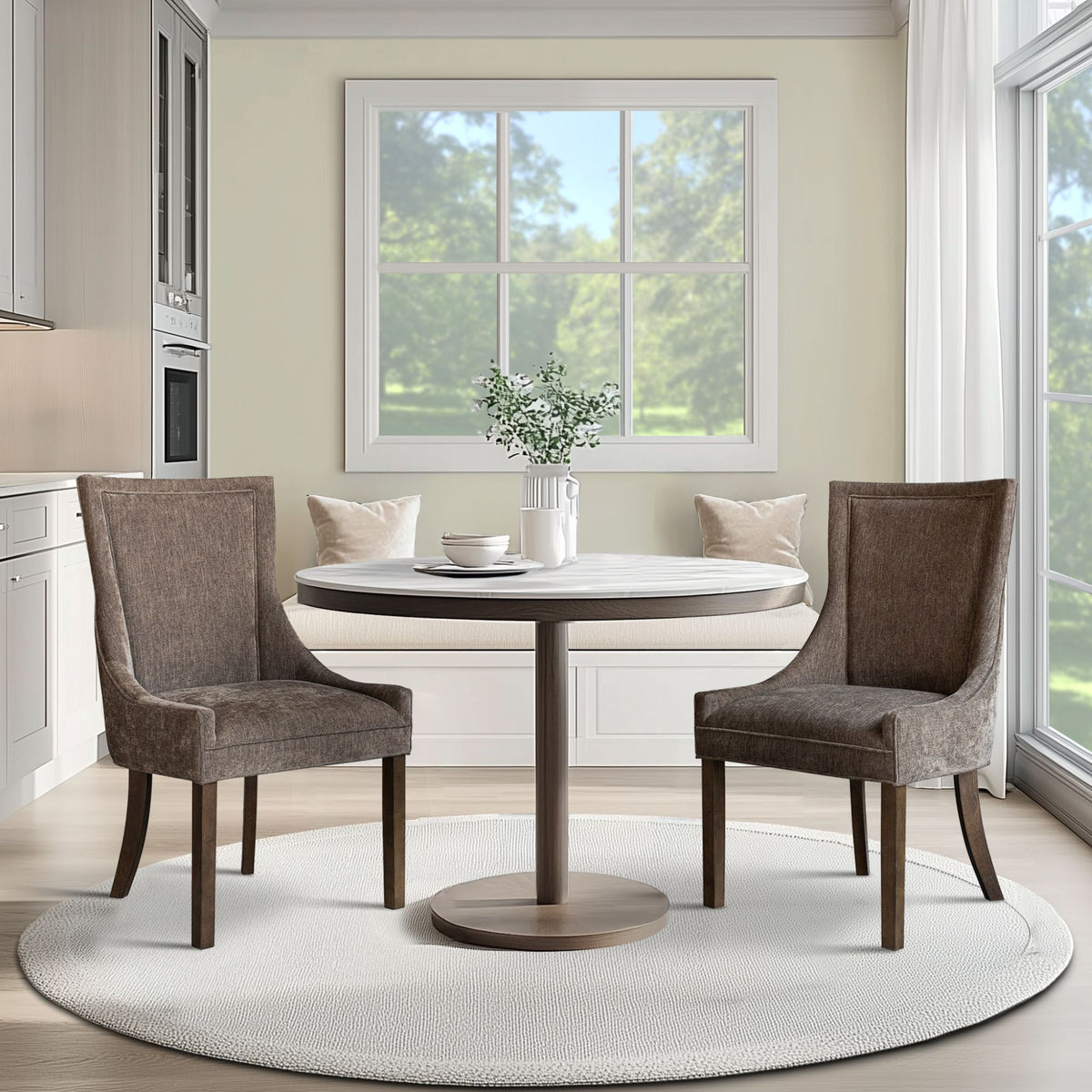 Ultra Upholstered Dining Side Chairs with wood legs (Set of 2) - Brown