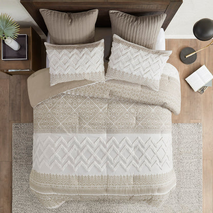 Mila 3 Piece Cotton Comforter Set with Chenille Tufting - Taupe