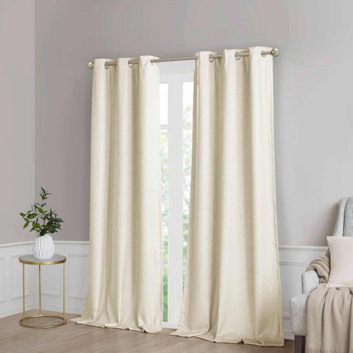 Como Tonal Printed Faux Silk Room Darkening Curtain Panel Pair - Ivory