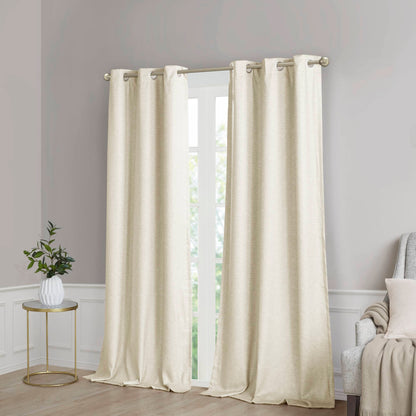 Como Tonal Printed Faux Silk Room Darkening Curtain Panel Pair - Ivory