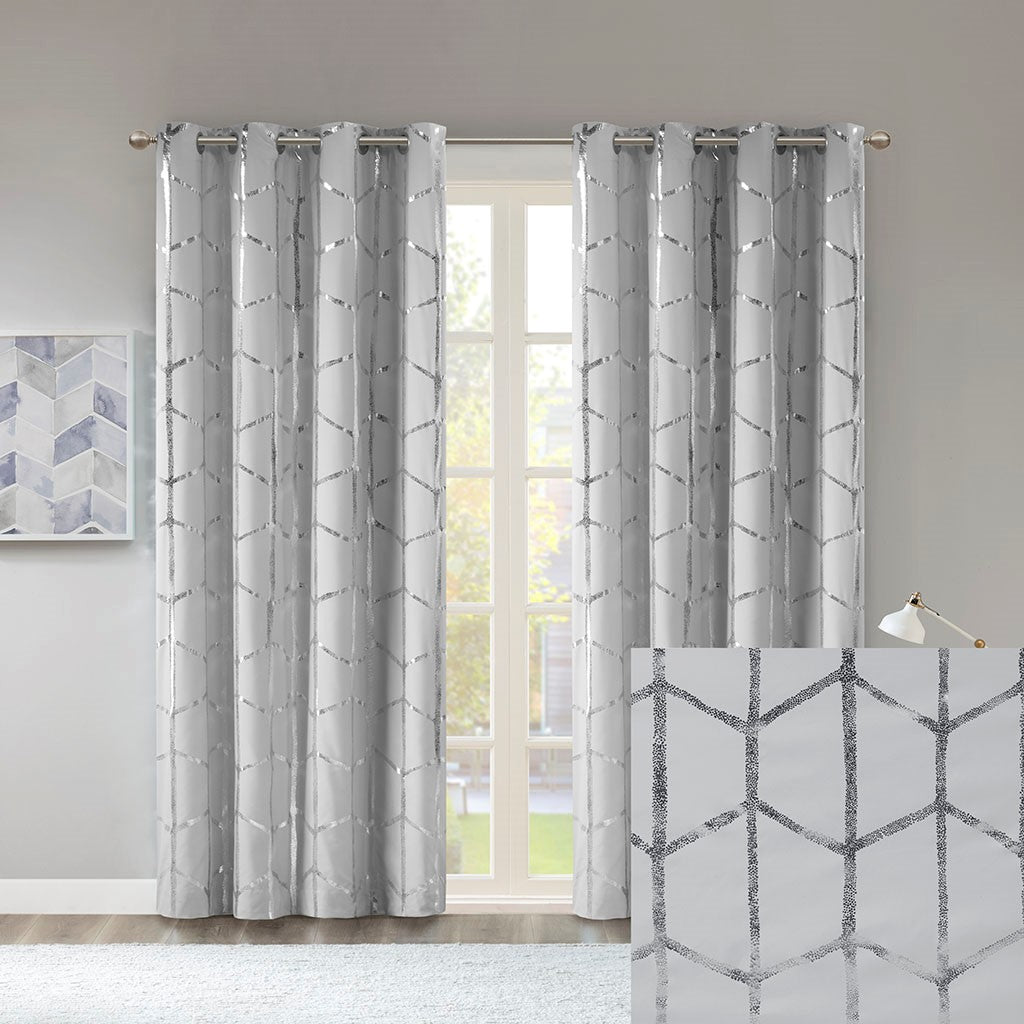Raina Total Blackout Metallic Print Grommet Top Curtain