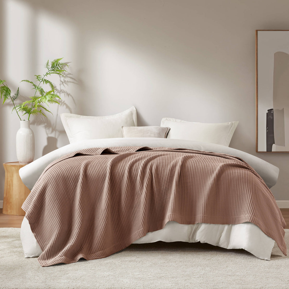 Waffle Weave Cotton Blanket - Mocha