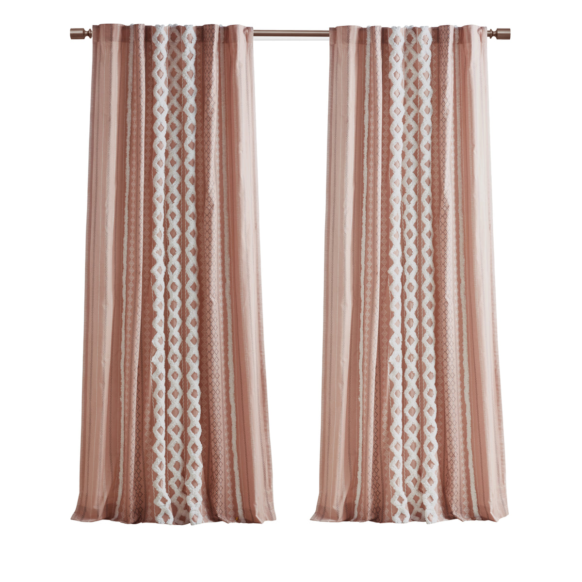 Imani Cotton Printed Curtain Panel with Chenille Stripe and Lining - Blush
