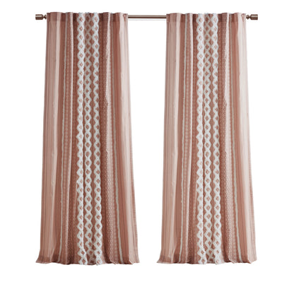 Imani Cotton Printed Curtain Panel with Chenille Stripe and Lining - Blush