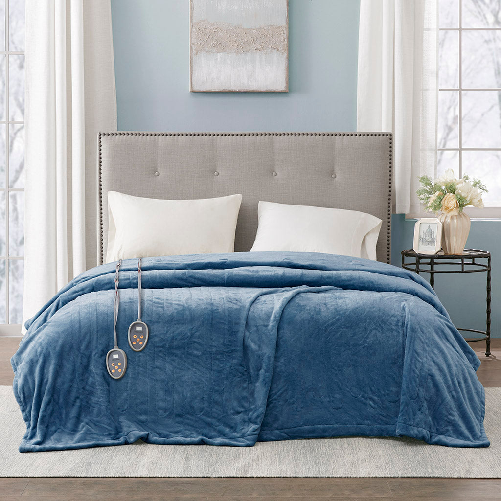 Plush Heated Blanket - Sapphire Blue