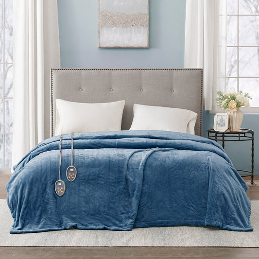 Plush Heated Blanket - Sapphire Blue