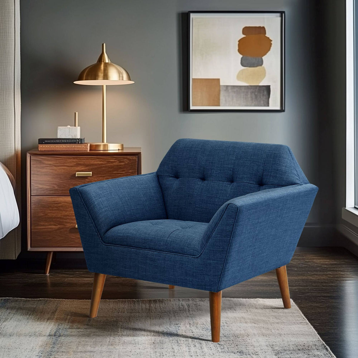 Newport Wide Mid-Century Modern Lounge Chair - Blue