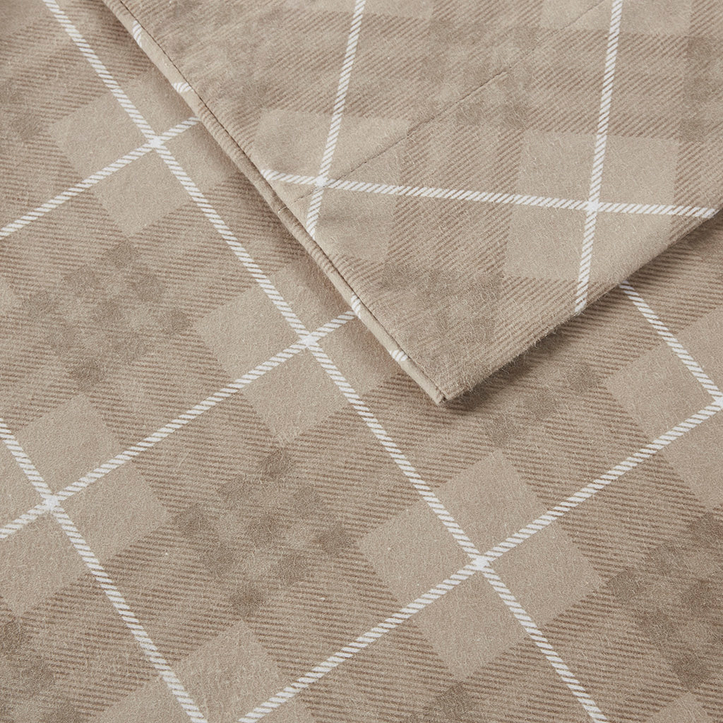 Cozy Cotton Flannel Printed Sheet Set - Tan Plaid