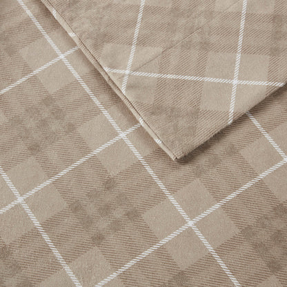 Cozy Cotton Flannel Printed Sheet Set - Tan Plaid