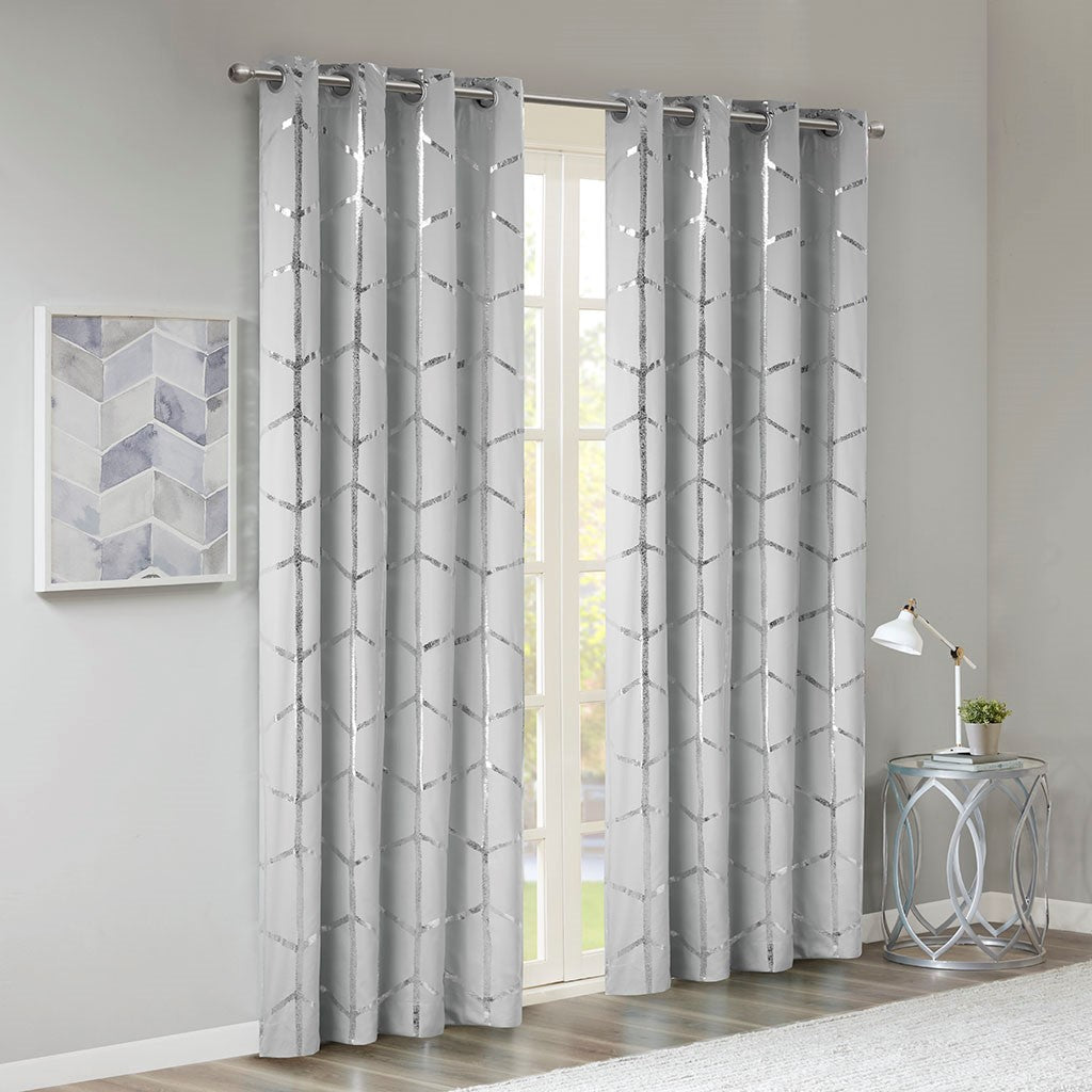 Raina Total Blackout Metallic Print Grommet Top Curtain