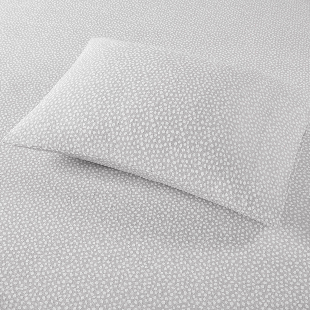 Cozy Cotton Flannel Printed Sheet Set - Grey Dots