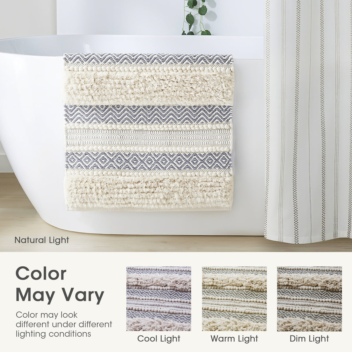Asher Woven Texture Stripe Bath Rug - Grey