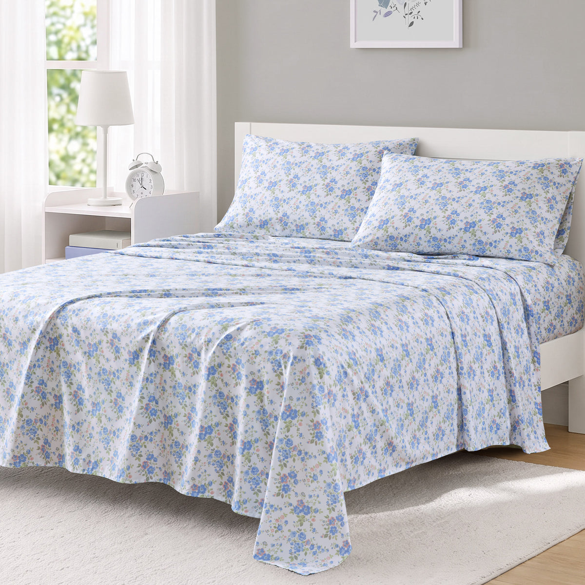 Printed Microfiber Sheet Set - Blue Floral