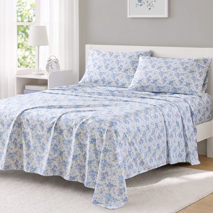 Printed Microfiber Sheet Set - Blue Floral