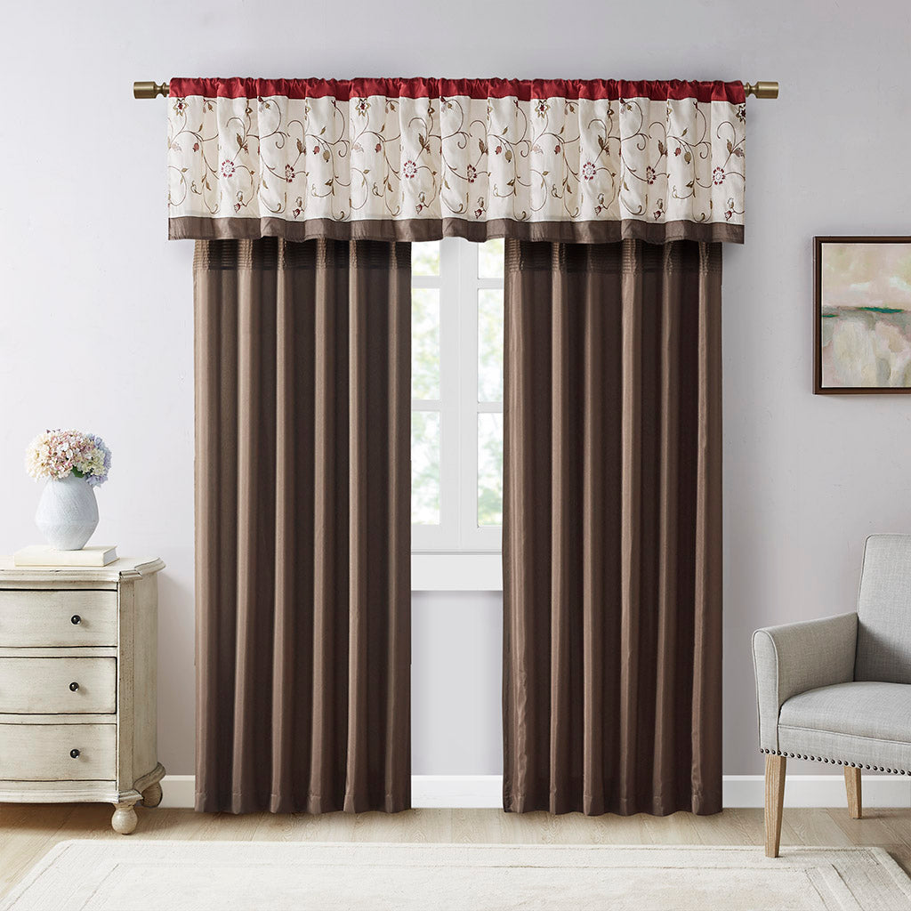 Serene Embroidered Curtain Panel - Red