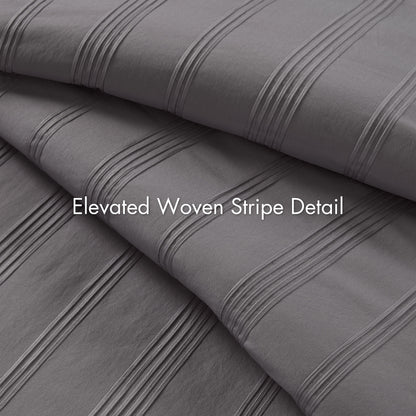 Logan Striped Reversible Pintuck Pleated Comforter Set - Charcoal