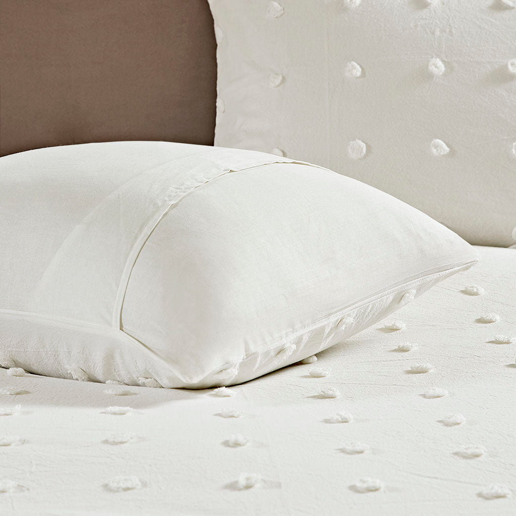 Brooklyn Cotton Jacquard Duvet Cover Set with Euro Shams and Throw Pillows - Ivory