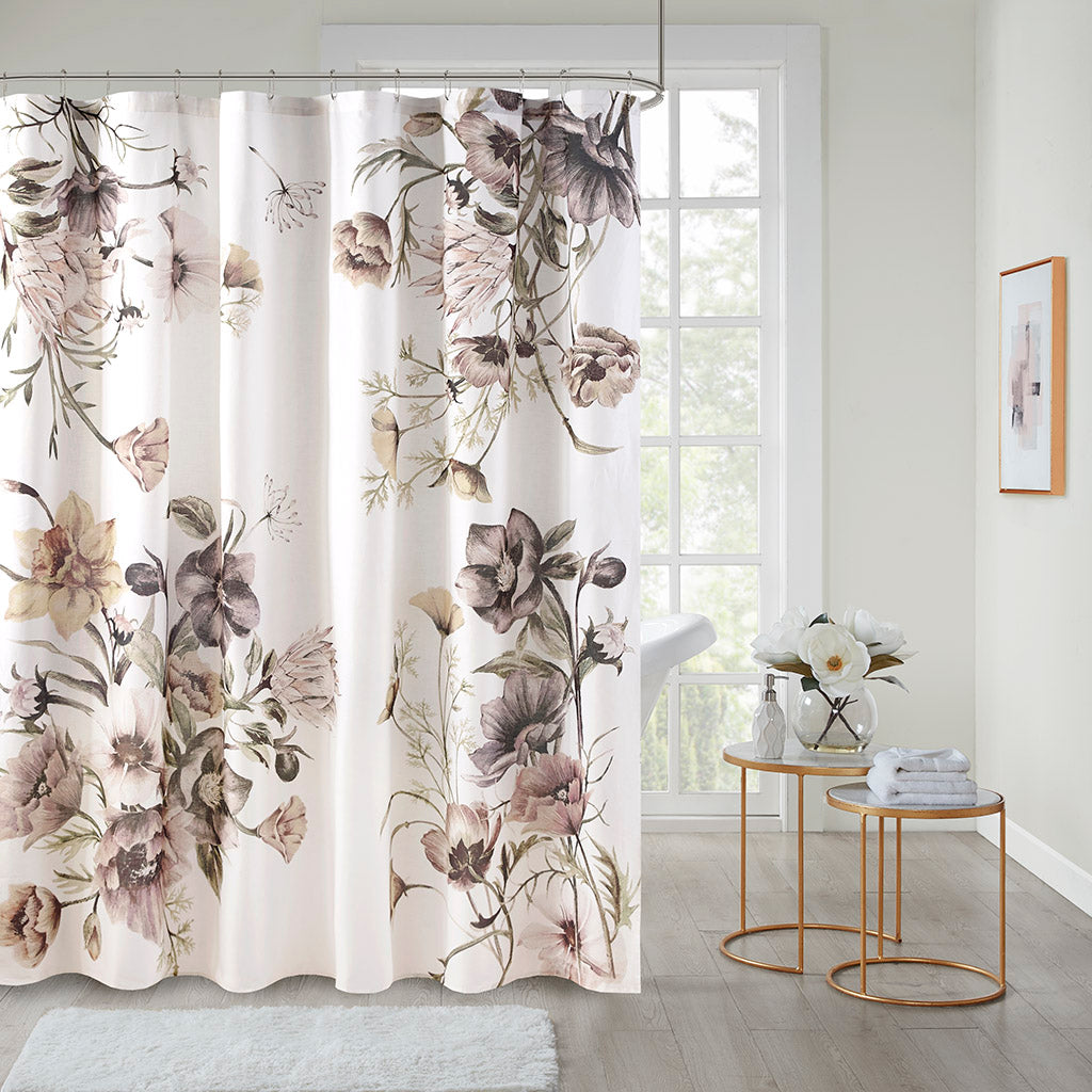 Cassandra Printed Cotton Shower Curtain - Blush