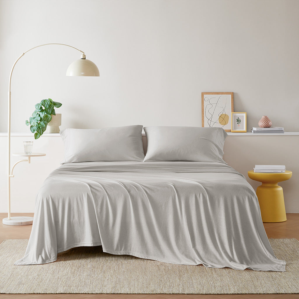 Cotton Blend Jersey Knit All Season Sheet Set - Grey