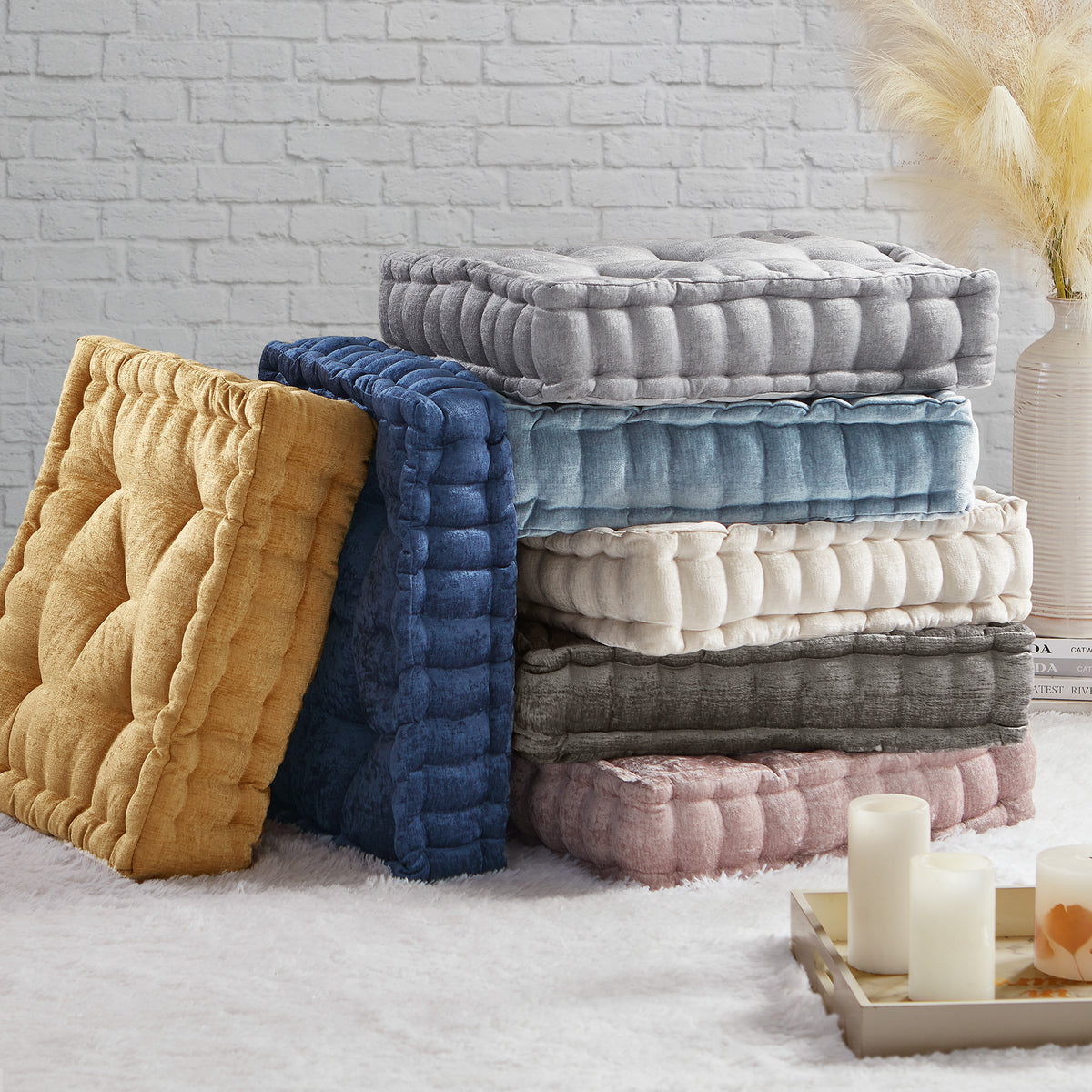 Azza Poly Chenille Square Floor Pillow Cushion - Charcoal