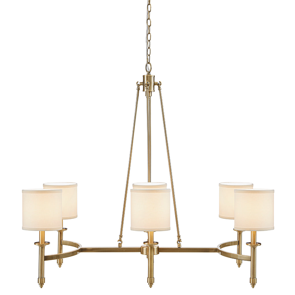 Elegenza 6-light Chandelier with Fabric Drum Shades - Antique Gold