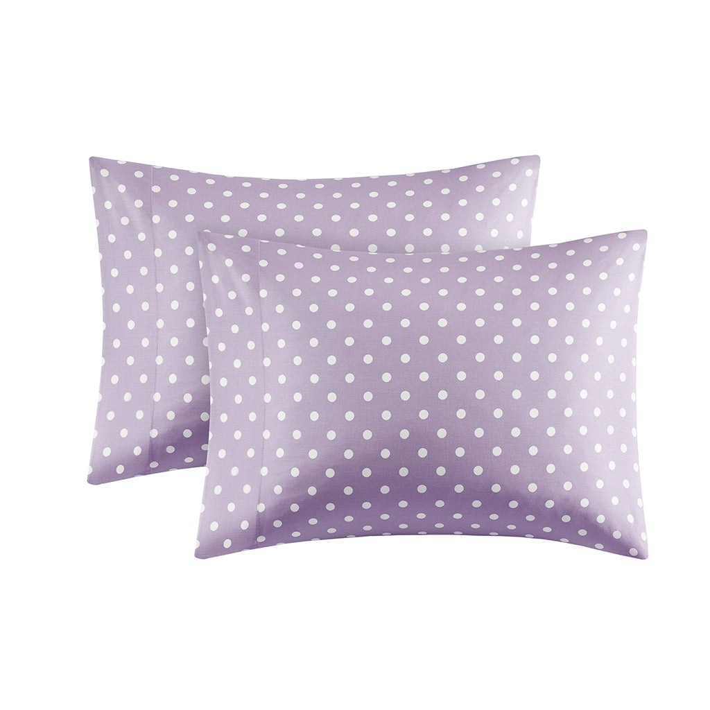 Polka Dot Printed 100% Cotton Sheet Set - Purple
