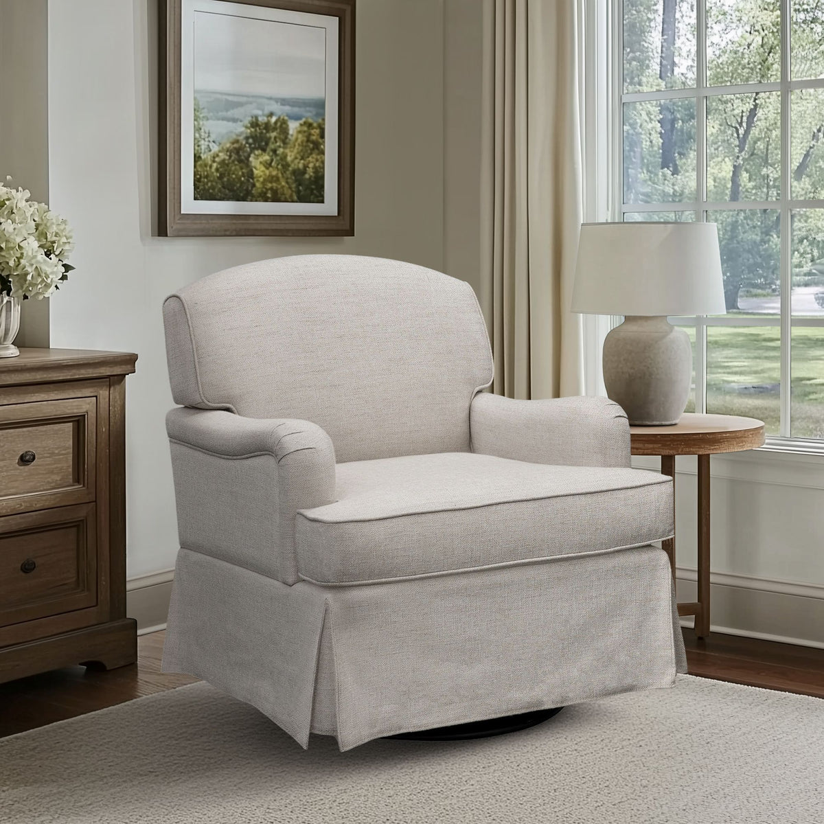 Melody Swivel Glider Skirted ArmChair - Cream