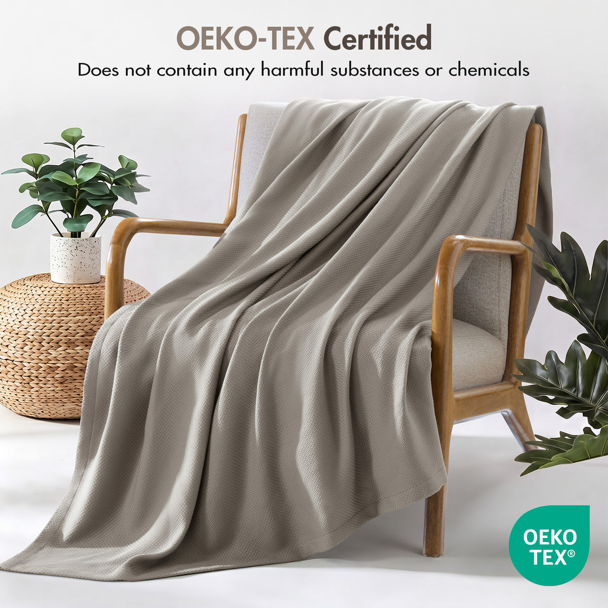 100% Certified Egyptian Cotton Blanket - Micro- herringbone Grey