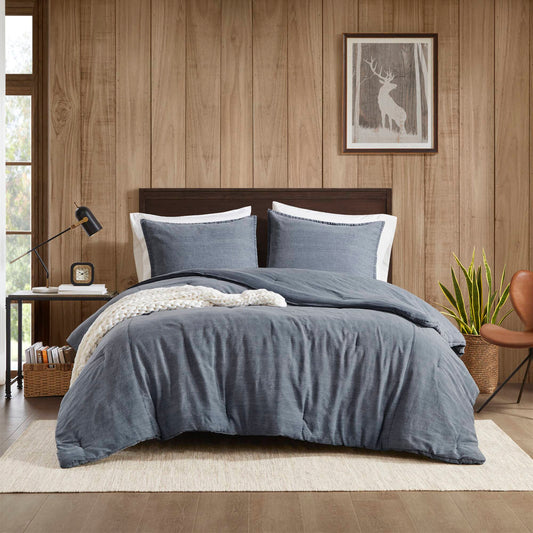 Mckenzie Cotton Twill Washed Comforter Set - Blue