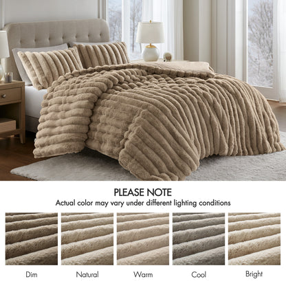 Jasmine 3 Piece Faux Fur Comforter Set - Taupe