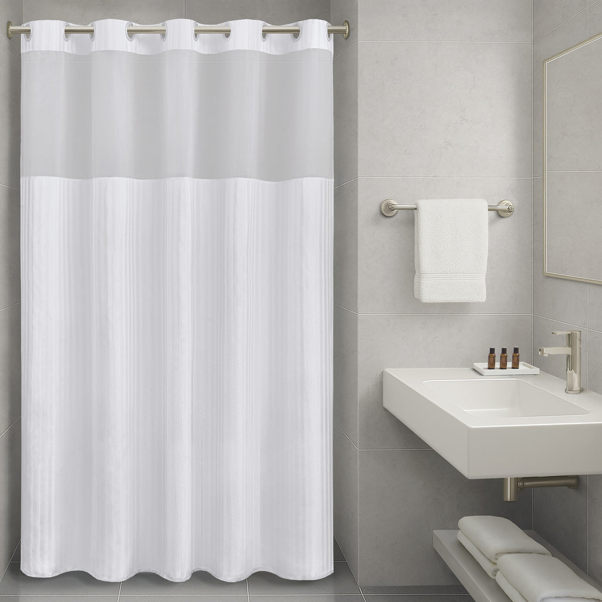 Jacquard Premium Shower Curtain - Jacquard Stripe - White