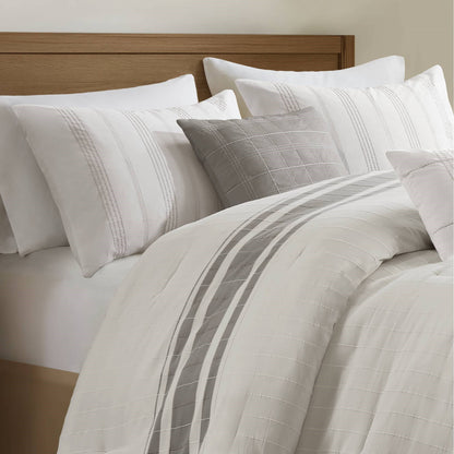 Morgan 6 Piece Cotton Jacquard Oversized Comforter Set - White/Grey