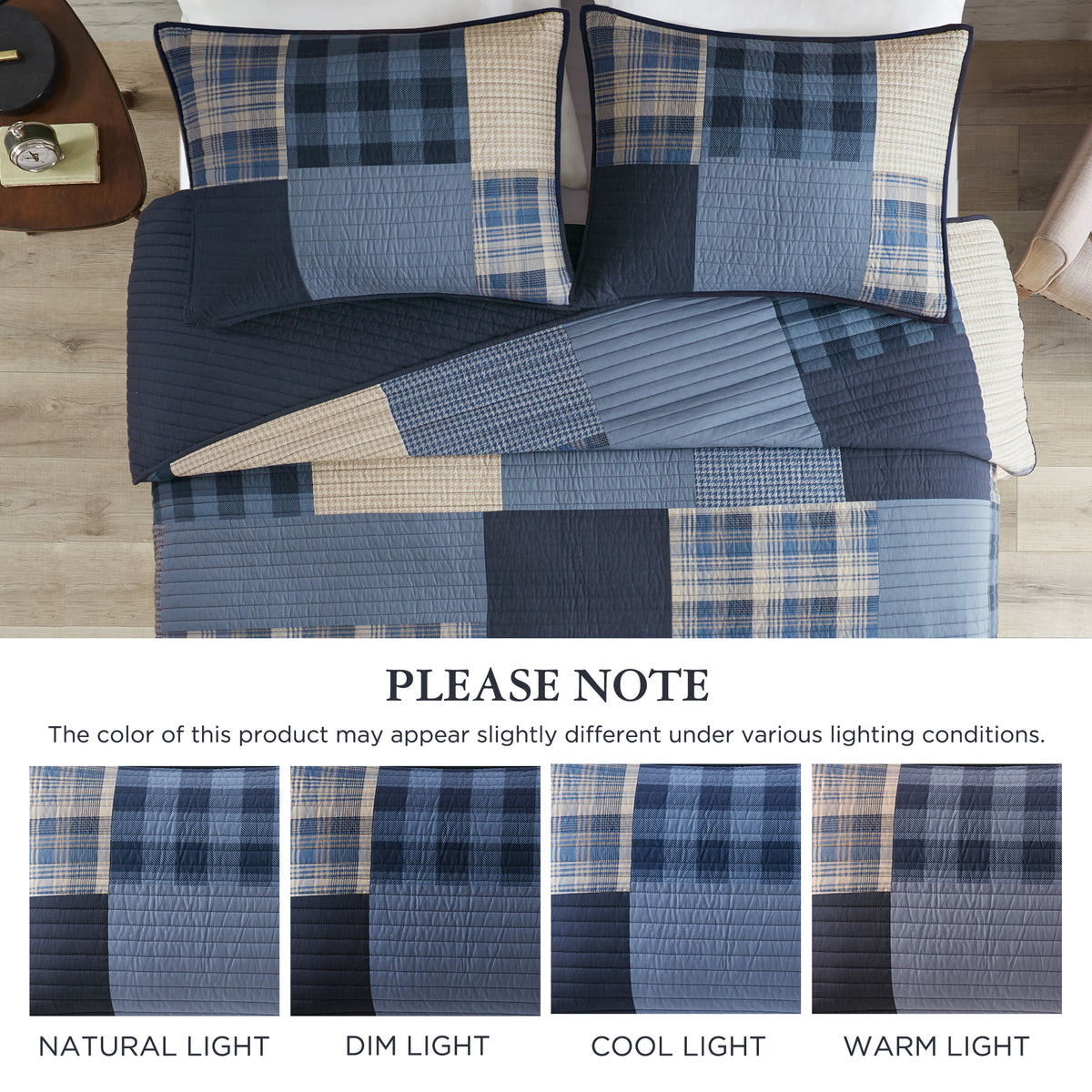 Winter Hills Oversized Cotton Quilt Set - Blue