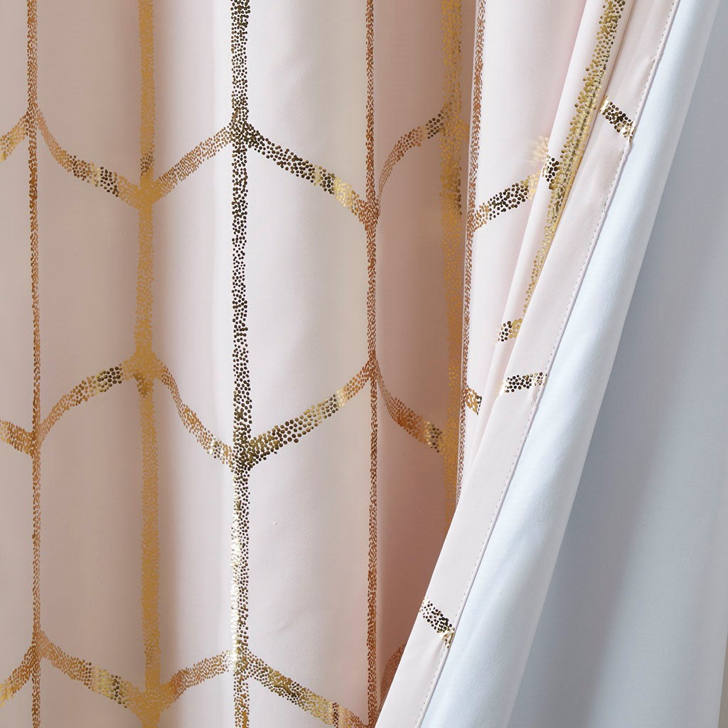 Raina Total Blackout Metallic Print Grommet Top Curtain