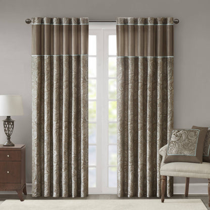 Aubrey Jacquard Curtain Panel Pair - Blue/Brown
