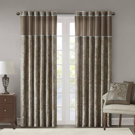 Aubrey Jacquard Curtain Panel Pair - Blue/Brown